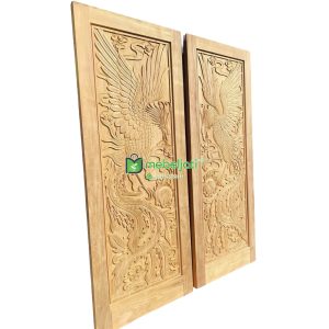 Pintu Ukiran Burung Phoenix Material Kayu Jati asli Tua