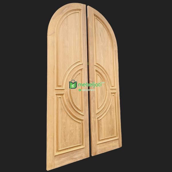 Pintu Utama Minimalis Lengkung Simple Dan Mewah Material Kayu Jati Tua