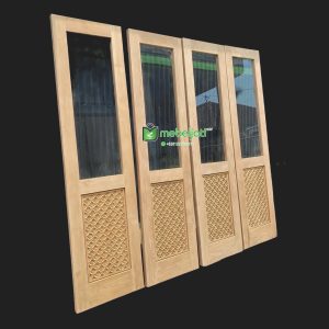 Pintu Kaca Frame Jati Model Minimalis Kombinasi Ukir Bunga